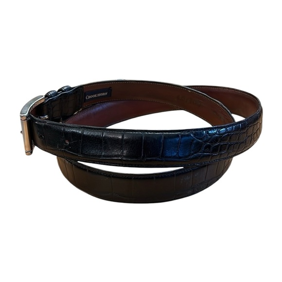 Crookhorn Croc-Embossed Black Leather Belt Italy/USA Silver Buckle/Tip Size 40 - Picture 4 of 14